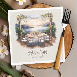 Servilleta De Papel Sunset Beach Rustic Fairy Lights Wedding Recepción