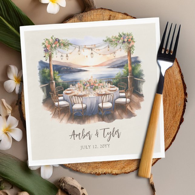 Servilleta De Papel Sunset Beach Rustic Fairy Lights Wedding Recepción (Wedding napkins from the Sunset Beach Wedding Collection by Darling & May)