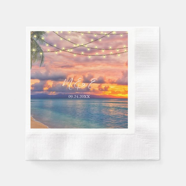 Servilleta De Papel Sunset Beach String Luces Napkins Boda (Anverso)