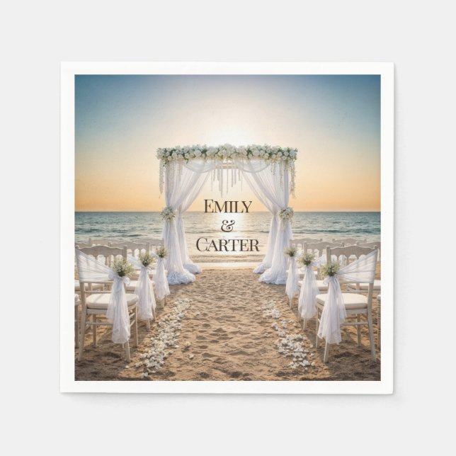 Servilleta De Papel Sunset Beach Wedding Con Arco Floral (Anverso)