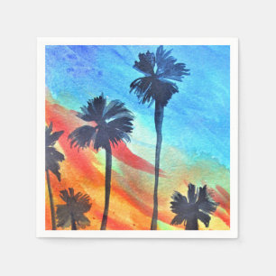 Servilleta De Papel Sunset Palm Tree beach surf art