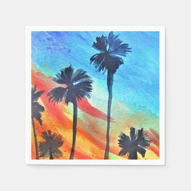 Servilleta De Papel Sunset Palm Tree beach surf art (Anverso)