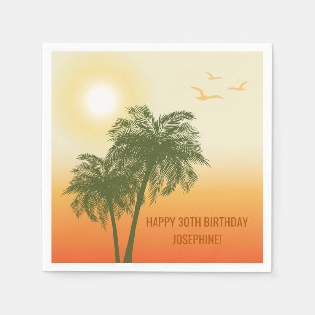 Servilleta De Papel Sunset Palm Trees And Birds Tropical Birthday (Anverso)