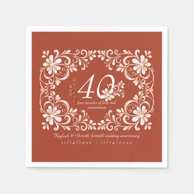 Servilleta De Papel Sunset Rust Shabby Chic 40 Aniversario Napkin (Anverso)