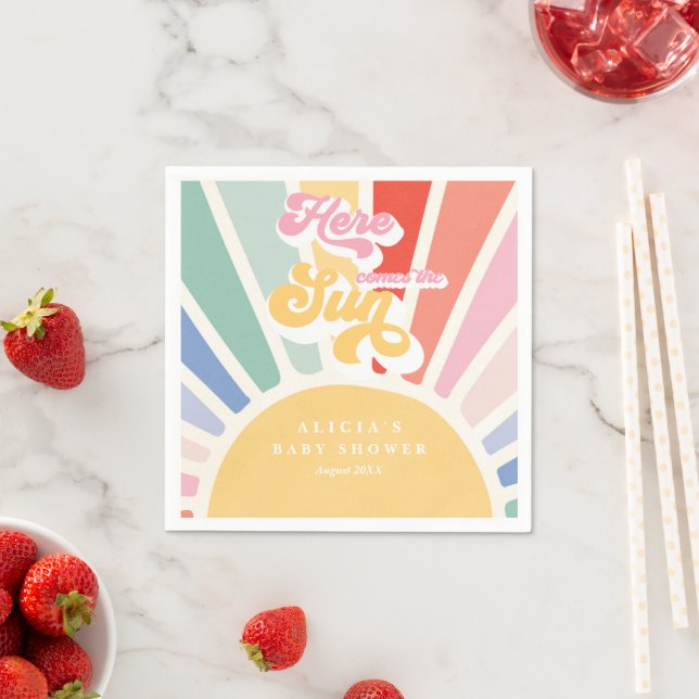 Servilleta De Papel Sunshine Baby Shower Boho Retro Rainbow Sunshine (In situ)
