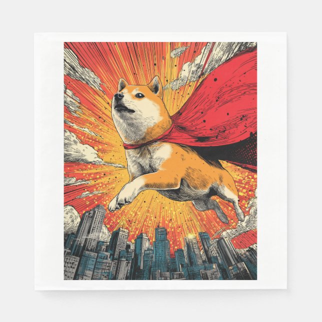 Servilleta De Papel Superhéro Shiba � Perro de Cómic (Anverso)