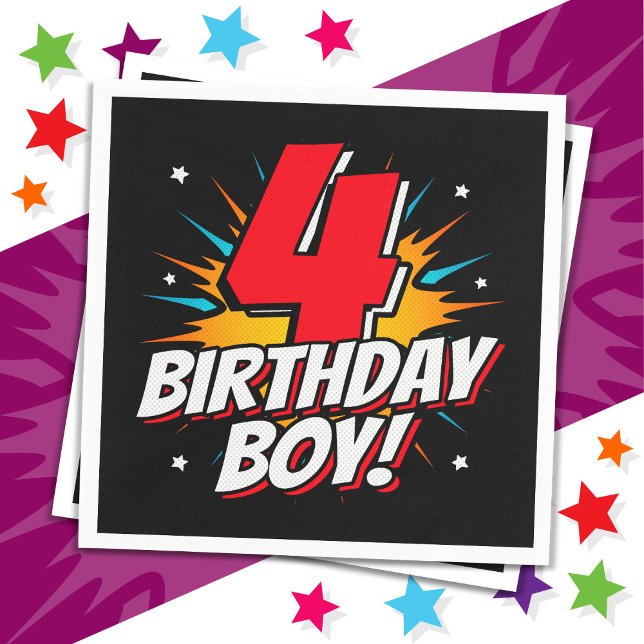 Servilleta De Papel Superheroína de 4 años niño cumpleaños 4 cumpleaño (Subido por el creador)