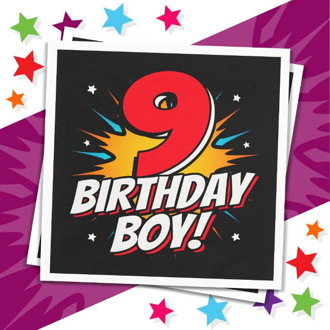 Servilleta De Papel Superheroína de 9 años niño cumpleaños 9 cumpleaño (Subido por el creador)