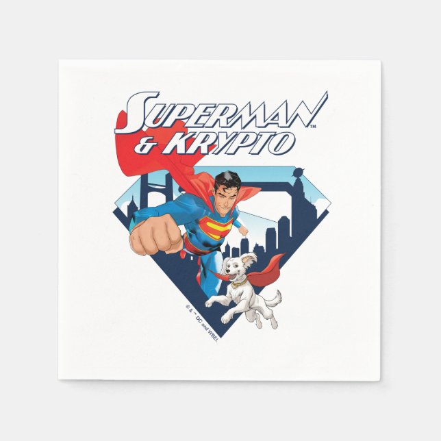 Servilleta De Papel Superman y Krypto Soar (Anverso)