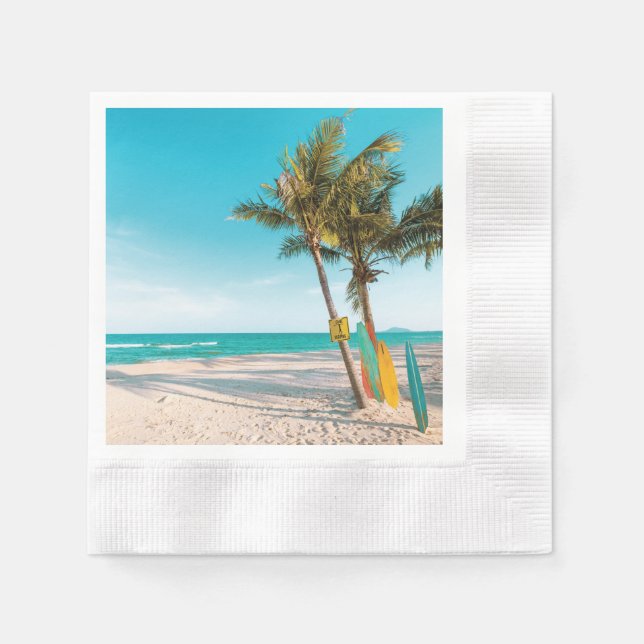 Servilleta De Papel Surf board en la playa tirando almohada (Anverso)