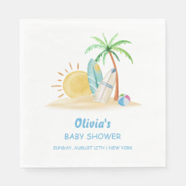Servilleta De Papel Surfboard Sunshine Beach Palm Tree Baby Shower