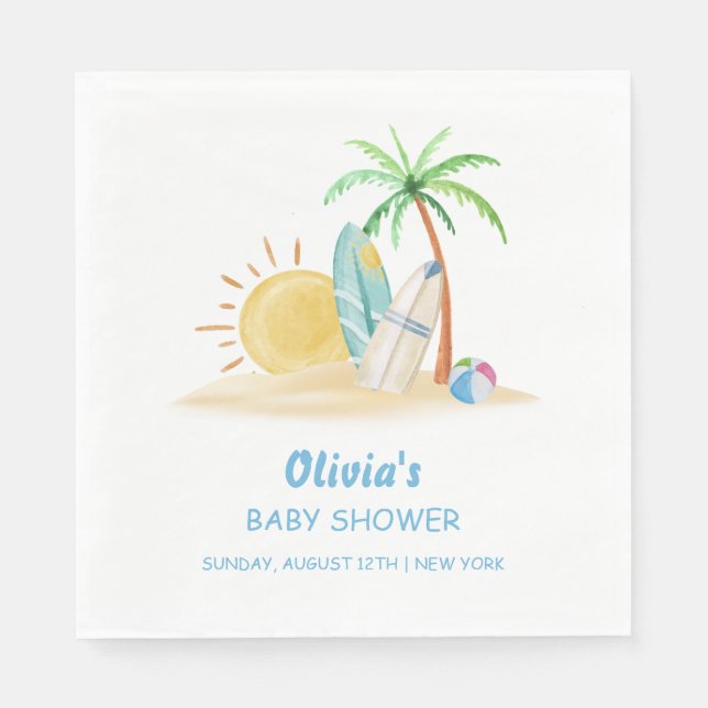 Servilleta De Papel Surfboard Sunshine Beach Palm Tree Baby Shower (Anverso)