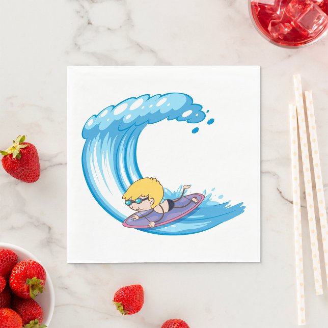 Servilleta De Papel Surfing Boy Blue Wave Napkins (Subido por el creador)