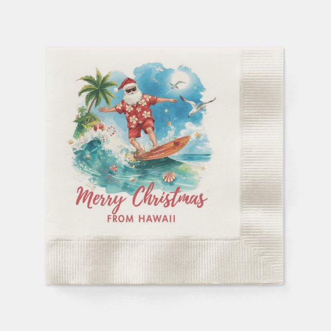 Servilleta De Papel Surfing Christmas in Hawaii with Santa Claus  (Anverso)