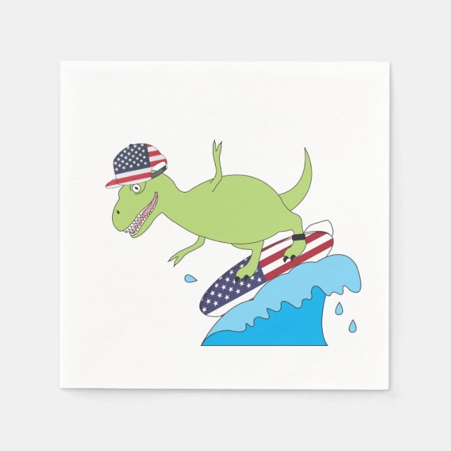 Servilleta De Papel Surfing de la Bandera Americana de Dinosaurios (Anverso)