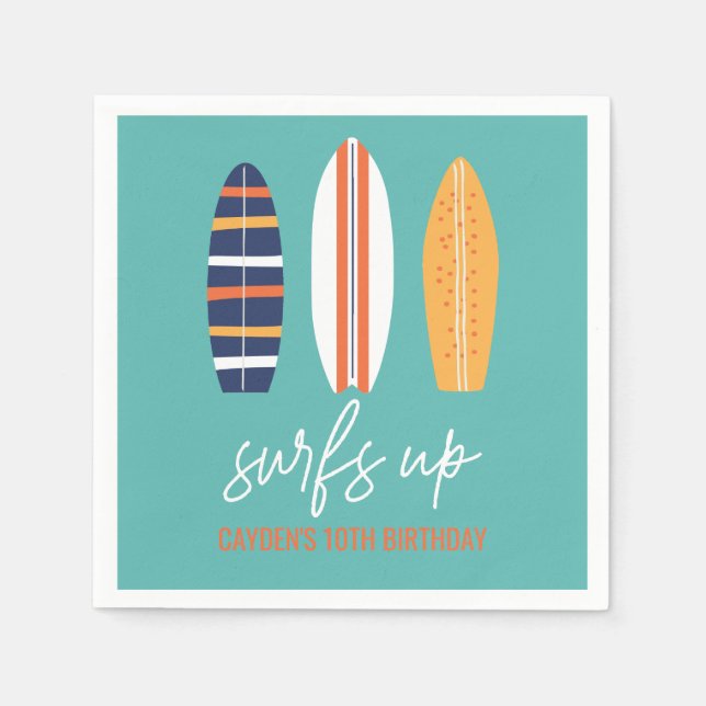 Servilleta De Papel Surfs Up BOY Surfboard beach Birday Party (Anverso)
