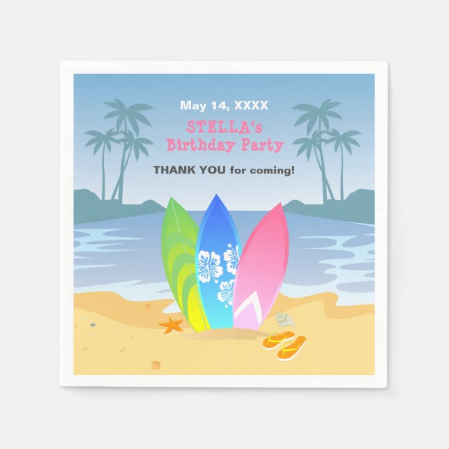 Servilleta De Papel Surf's up Girly Birthday Party (Anverso)