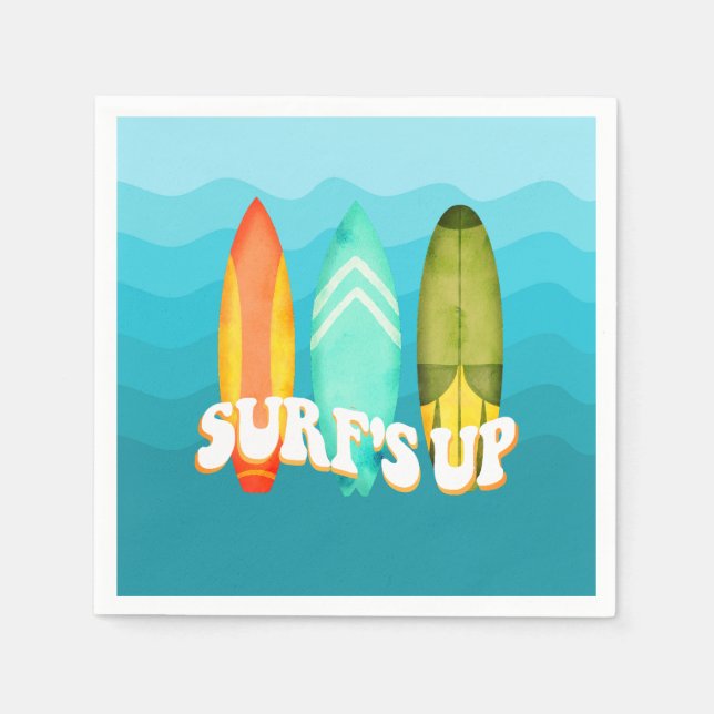 Servilleta De Papel Surfs Up Surfboard Birday Party (Anverso)