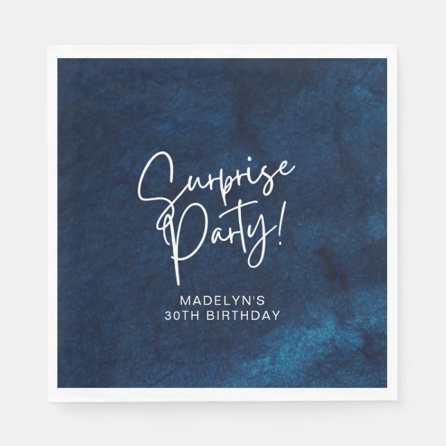 Servilleta De Papel Surprise Birthday Party Marina Blue Watercolor (Anverso)