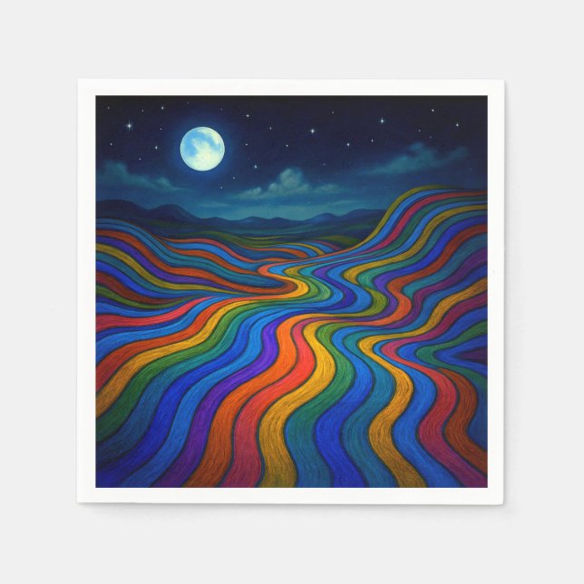 Servilleta De Papel Surreal Dreamscape Moonlight Rainbow Land (Anverso)