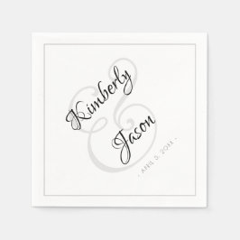 Servilleta De Papel Sus Nombres Y Su Guión, Borde Gris Vs 2 Boda