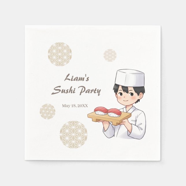 Servilleta De Papel Sushi Birthday Party Invitation with Cute Anime  (Anverso)