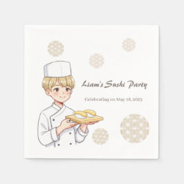 Servilleta De Papel Sushi Birthday Party Invitation with Cute Anime