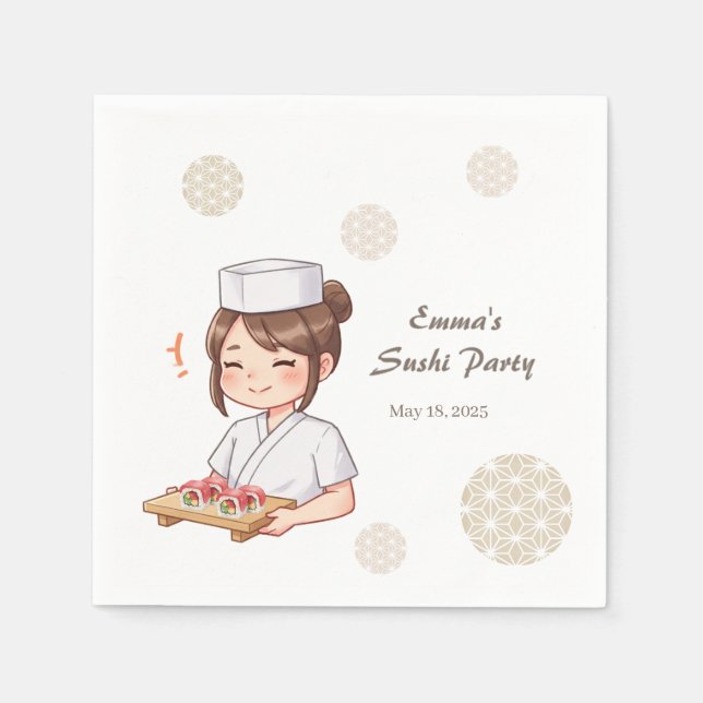 Servilleta De Papel Sushi Birthday Party Invitation with Cute Anime  (Anverso)