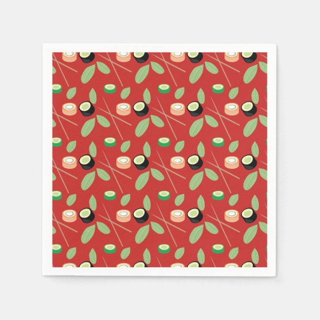 Servilleta De Papel Sushi Fiesta Hibachi Sushi Rollos y Palillos (Anverso)