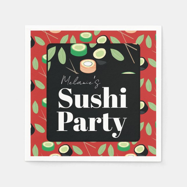 Servilleta De Papel Sushi Party Rolls Birthday Name (Anverso)