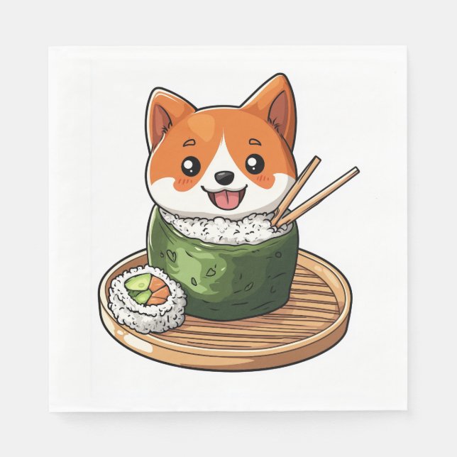 Servilleta De Papel Sushi Shiba � Perro De Comida Divertido (Anverso)