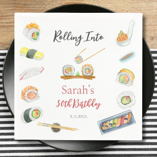 Servilleta De Papel Sushi y Sashimi de Acuarela Cumpleaños para Cualqu