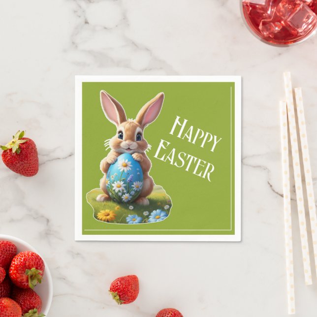 Servilleta De Papel Süßer Osterhase mit einem Osterei -  (In situ)