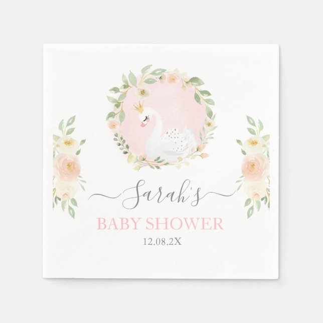 Servilleta De Papel Swan Baby Shower Napkins (Anverso)