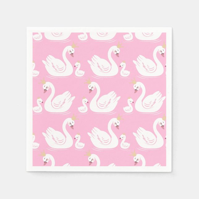 Servilleta De Papel Swan Fiesta de cumpleaños Baby Shower Pink (Anverso)