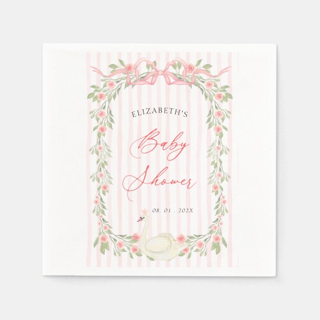 Servilleta De Papel Swan Pink Bow Floral Baby Shower (Anverso)
