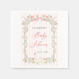 Servilleta De Papel Swan Pink Bow Floral Baby Shower