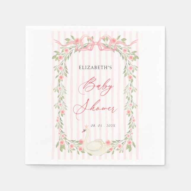 Servilleta De Papel Swan Pink Bow Floral Baby Shower (Anverso)