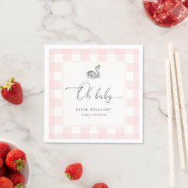 Servilleta De Papel Swan Pink Gingham Oh Baby Paper Napkin