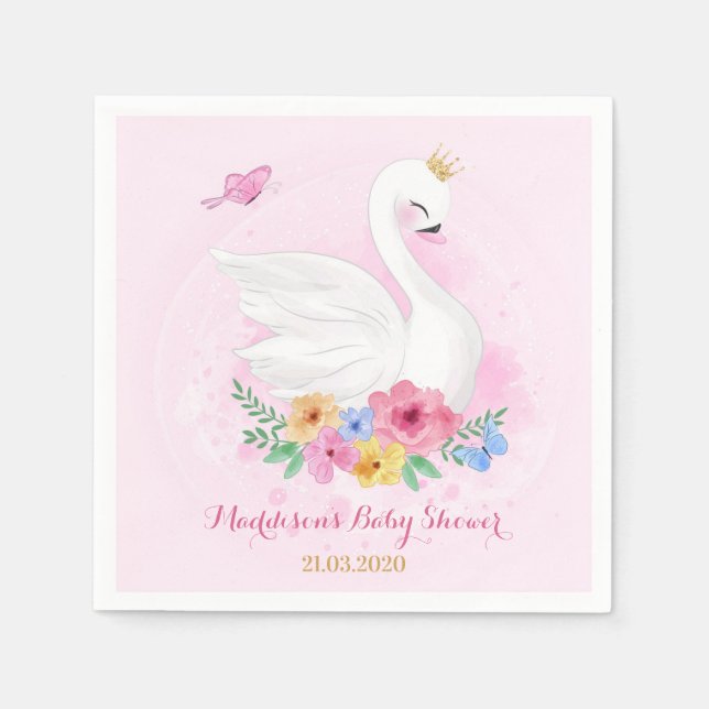 Servilleta De Papel Swan Princess Baby Shower Fiesta (Anverso)