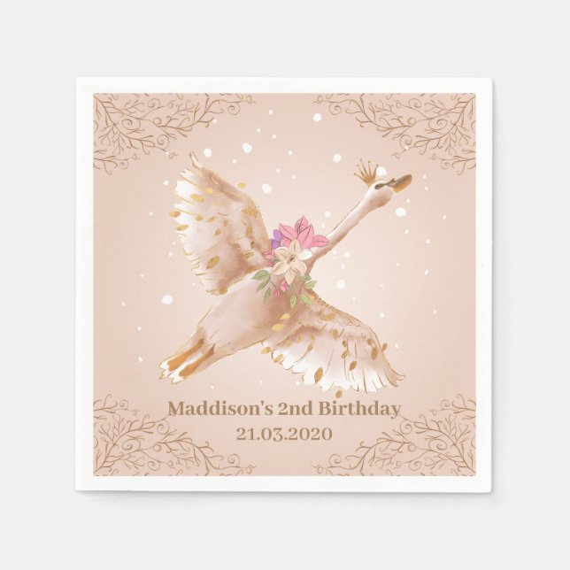 Servilleta De Papel Swan Princess Baby Shower Fiesta (Anverso)