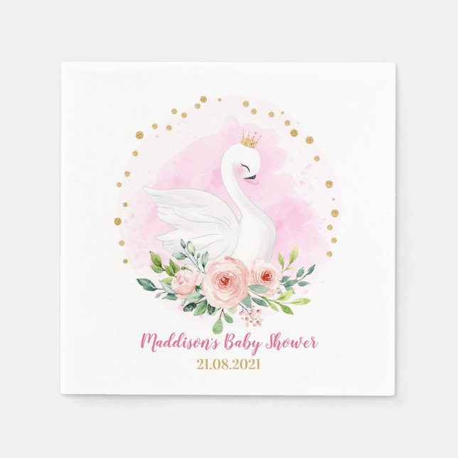 Servilleta De Papel Swan Princess Baby Shower Fiesta Napkin (Anverso)