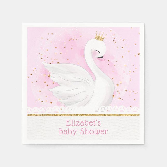 Servilleta De Papel Swan Princess Baby Shower Fiestas Napkins (Anverso)