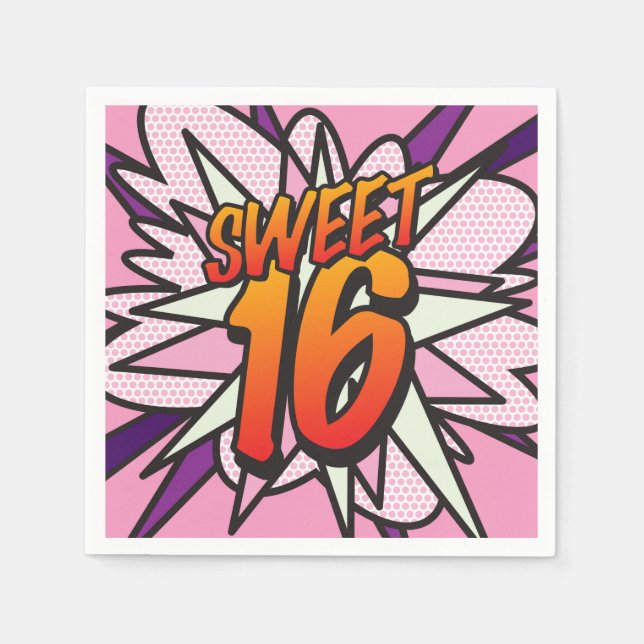Servilleta De Papel SWEET 16 Fun cumpleaños libro de historietas retro (Anverso)