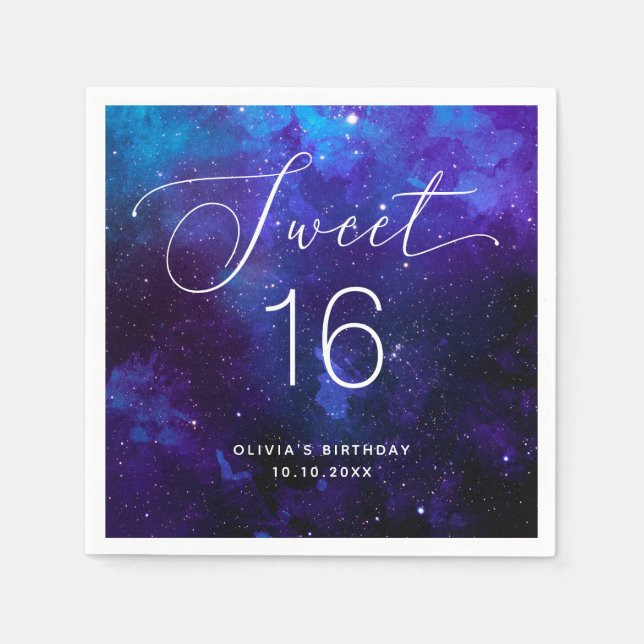 Servilleta De Papel Sweet 16 Galaxy Birthday | Cosmic Sixteen Party (Anverso)