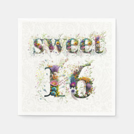 Servilleta De Papel Sweet 16 Happy Birthday Wildflowers Text
