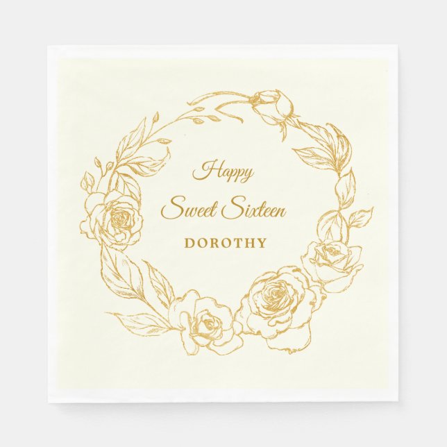 Servilleta De Papel Sweet 16 Luxe Gold Rosa Ivory Cocktail (Anverso)