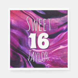 Servilleta De Papel Sweet 16 Magenta Purple Marble Personalized