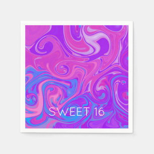 Servilleta De Papel SWEET 16 Paint Swirl Pink Pink Purple Blue Marble