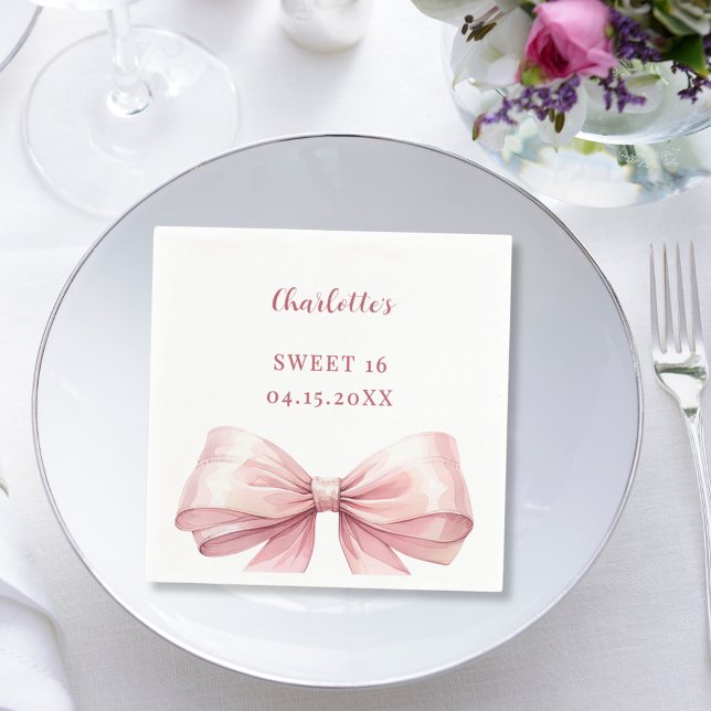 Servilleta De Papel Sweet 16 pink bow elegant modern luncheon (Subido por el creador)